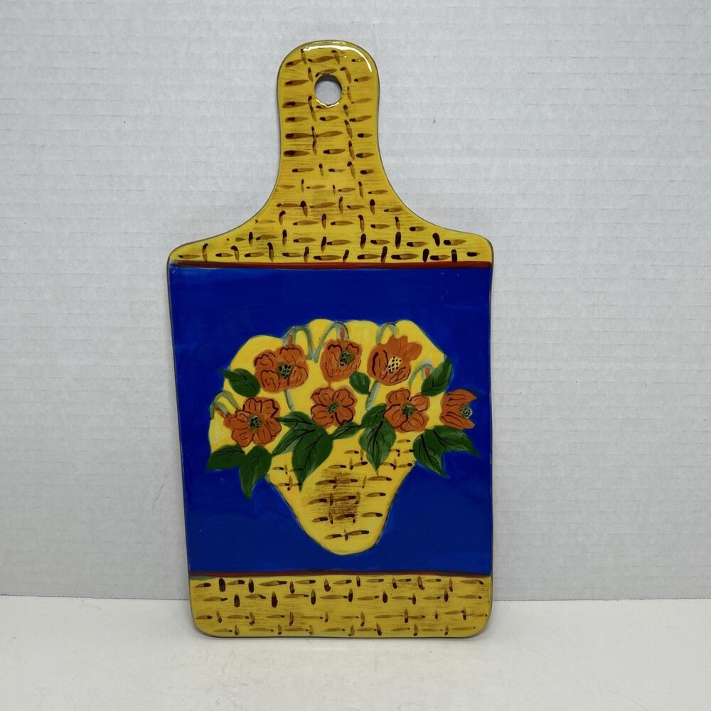 Centrum Linda Raffel Ceramic Hand Painted Floral Charcuterie Cheese Board Trivet